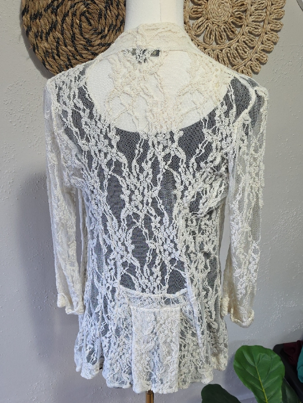 Women's Cream Lace Open-Front Bustier Back Lace Cardigan Womens M Victorian